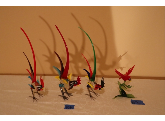 4 Art Glass Birds / 3 Tall - 10'h  Single Red Bird 5'h
