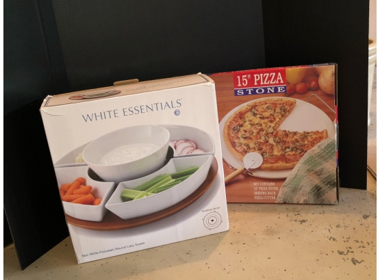 Pizza Stone & Divided Serving Dish (Chip & Dip)