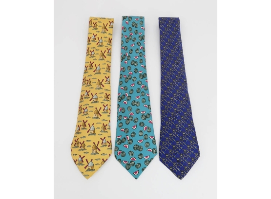 3 Hermes Men's Silk Ties - In Excellent Condition - Original Cost $195 Each ($585)