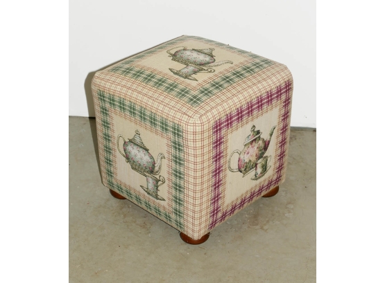 Small Square Footstool - Tea Pot & Cup Fabric
