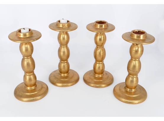Set Of 4 Crate & Barrel Gold Ceramic Candle Holders