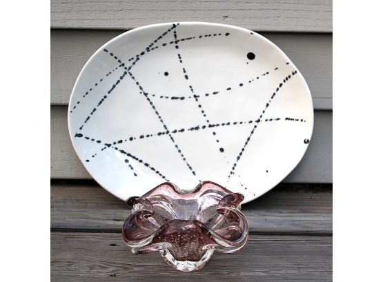 Murano Glass Dish & One Kings Lane Earthenware Drizzle Platter