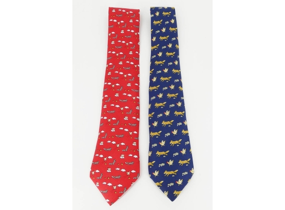 Pair Of Hermes Men's Silk Ties - Original Cost $195 Each ($390)