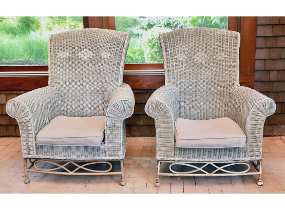Pair Of Alexander Julian Collection Wicker Chairs With Metal Bases (Set 2)