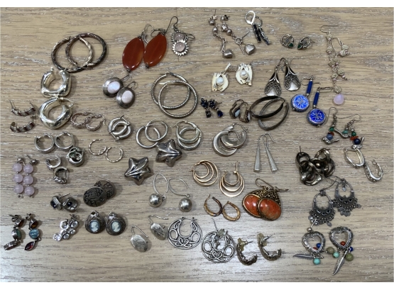 46 PAIR STERLING SILVER JEWELRY EARRINGS- LOT 2- 8.68 TOTAL T.OZ.- WE CAN SHIP!!