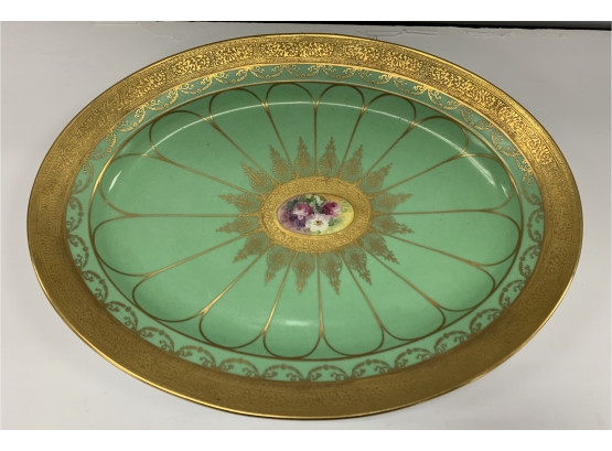 Exquisite Limoges Green And Gold Oval Platter