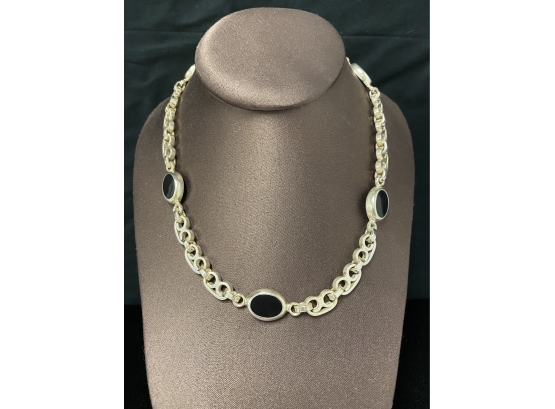 Sterling Silver And Onyx Necklace Made In Mexico
