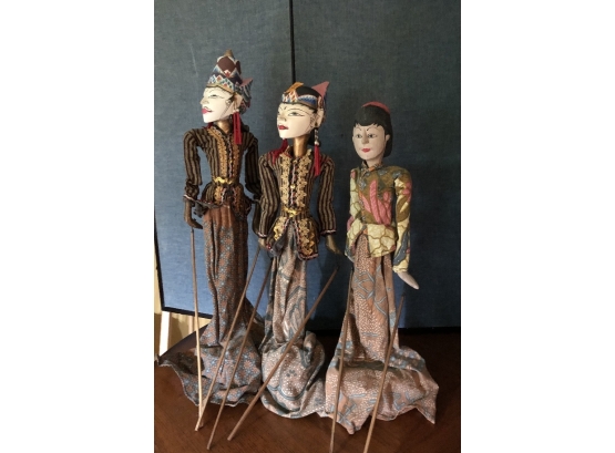 Set Of Traditional Thailand Wood Puppet On Stand (w246)