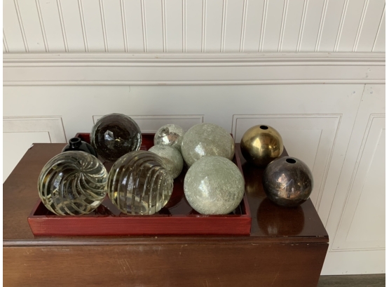 Lot Of Glass Balls And Swid Powell Bud Vases