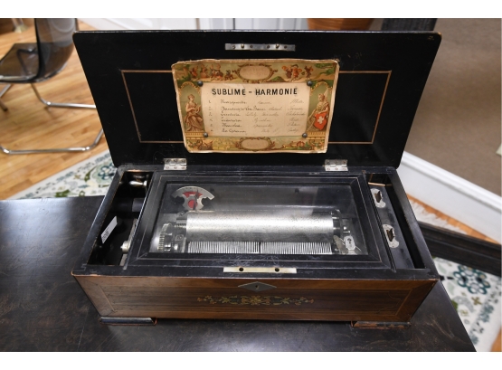 Antique 6 Tune Music Box, Inlaid Rosewood Case (CTF10)