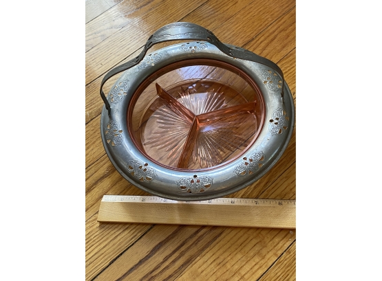 Pink Depression Glass Sectioned Server