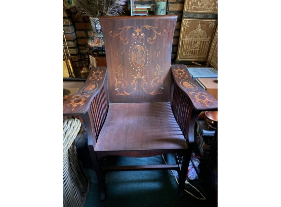 Art Nouveau Chair With Inlaid Wood Lady And Mother Of Pearl