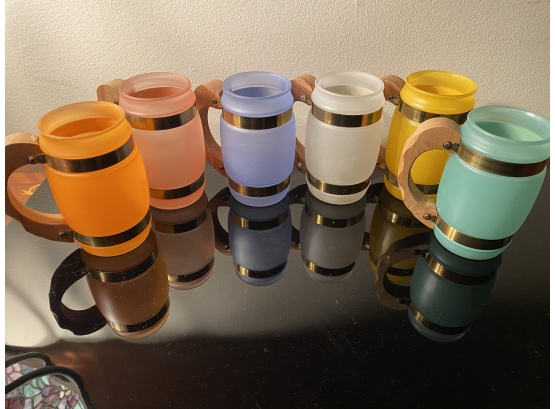6 Vintage Siesta Ware Colored Barrel Mugs