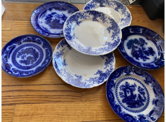 Set Of Antique Flow Blue Plates Small . Assorted Sizes