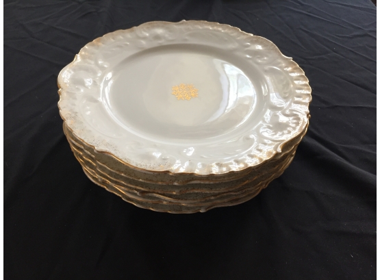 Set Of 6 Ceramic Snack-Size Plates W/ Gold Trim