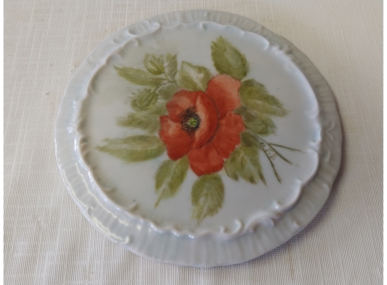 Hand-painted Porcelain Floral Decorated Hot Plate Signed A. J. B 1973