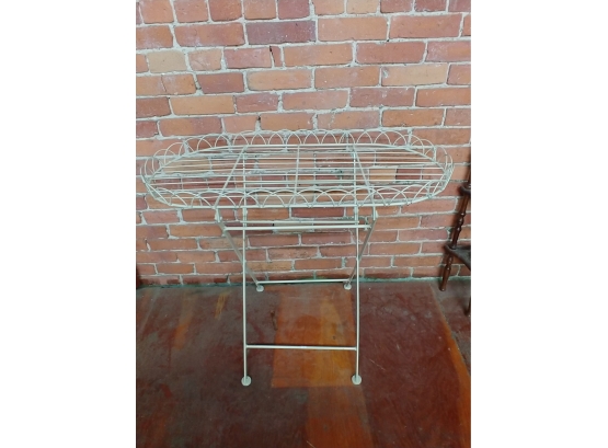 Folding White Wire Art Plant Stand