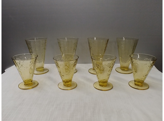 8 Depression Glasses Four Water And For Juice Matching Federal Glass Company Madrid Pattern