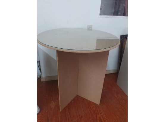 Round Particle Board 3 Part Display Table With Glass Top