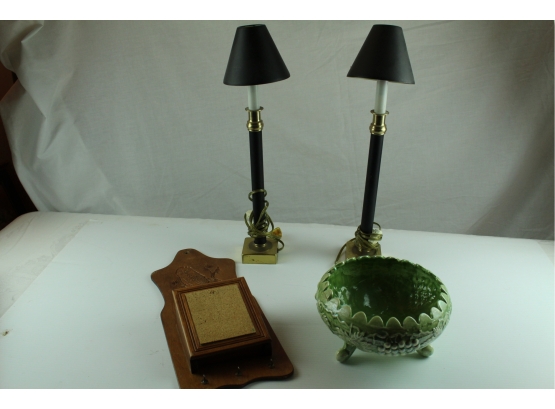 Two Lamps, Green Bowl, Key / Card Holder