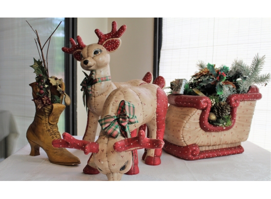 Christmas Deer And Sleigh, Decorative Boot