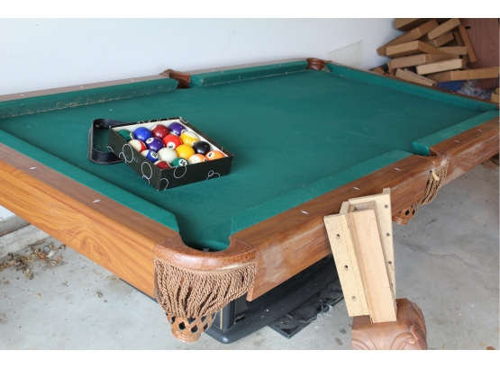 Pool Table With Full Set Of Balls / Needs Some Work