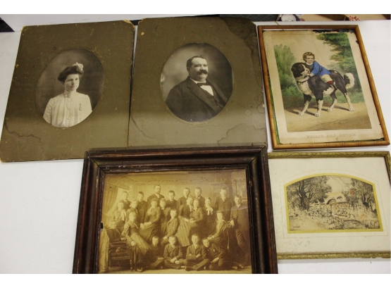 Old Photos, A Couple Old Frames, Willie And Rover Print Published By Currier & Ives