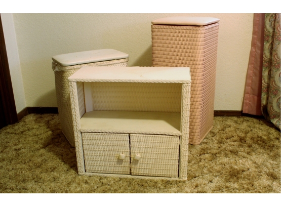 White And Pink Hampers And Matching Wall Cabinet