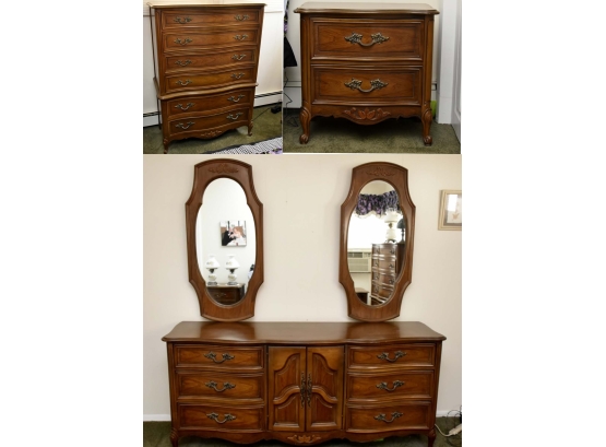 Gorgeous Mid Century Bedroom Set - Dresser/Mirror, HighBoy, 2 Nightstands By Dixie Furniture Company