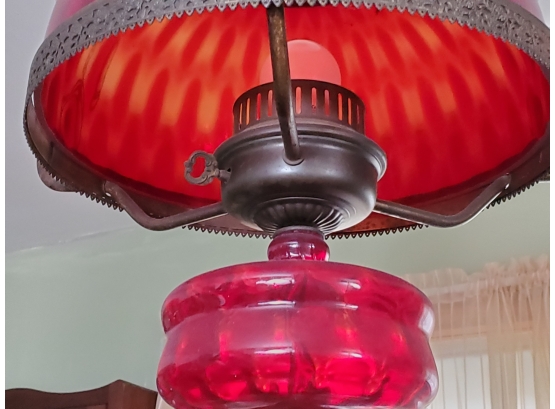 Antique Ruby Red Flash Glass Hanging Banquet Lamp 1920's