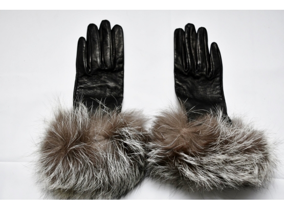 Fur Cuffed Bergdorff Goodman Leather Gloves NEW