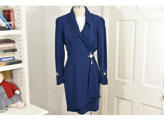 Vintage Thierry Mugler Navy Blue Dress Size 40