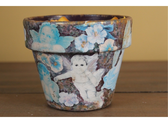 Small Cherub Decorated Flower Pot