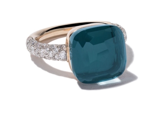 Pomellato Blue Topaz With Diamonds Ring Size 5  Paid $5800