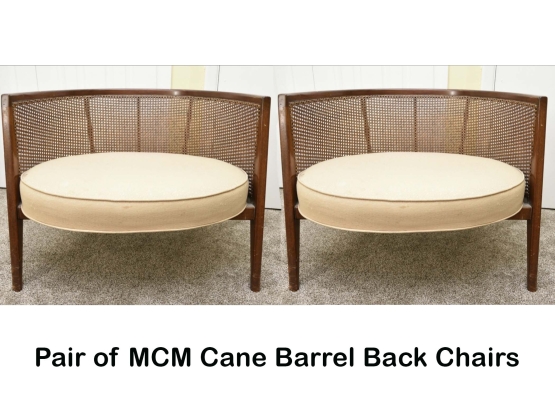 MCM Cane Back Barrel Chairs 32 X 28 X 24