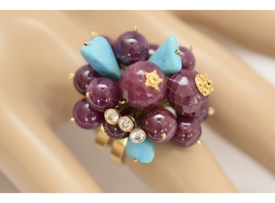 Turquoise  Faceted Semi Precious Stone  Cocktail Ring #49