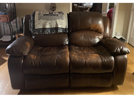 Raymour & Flanigan Brown Leather Reclining Loveseat