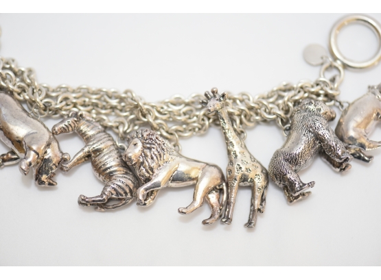 Sterling Silver Safari Animals On Chain Charm  Bracelet #48