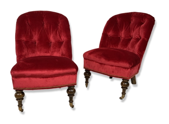Matching Pair Of Ralph Lauren Custom Upholstered Red Velvet Chairs Paid $7500