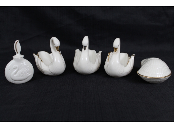 Lenox Miniature Swans, Perfume Bottle & Shell Trinket Box