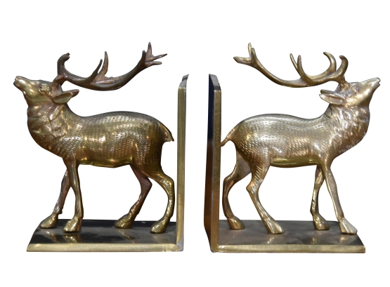 Vintage Brass Elk Bookends
