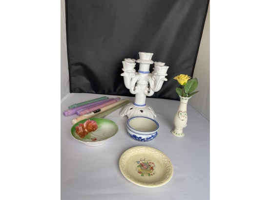 Villeroy & Boch 5 Candle Table Candleholder, Bavaria Rose Plate, Vintage Florentine Plate, Ceramic Porcelain