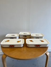 Beautiful Set Of 5 Vintage Metal Storage Containers