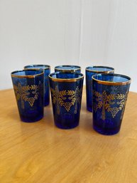 6 Blue And Gold Glasses