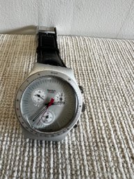 Vintage Mens Swatch With Leather Strap