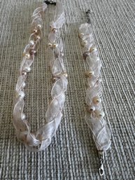 Fresh Water Pearl Lace Necklace And Bracelet Set