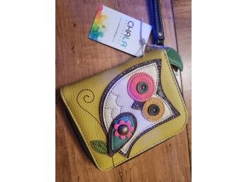 Brand New With Tags Chala Handbags Embroidered Leather Owl Wallet