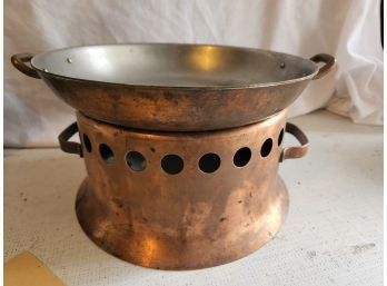 Antique Copper Double Handled Saute On Chafing Dish