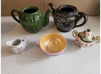 Lot Mismatched VintageJapanese Lusterware Teapots, Teacup, Sugar