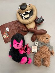Lot Of 3 Plush Toys: Bear, Monkey, Tasmanian Devil